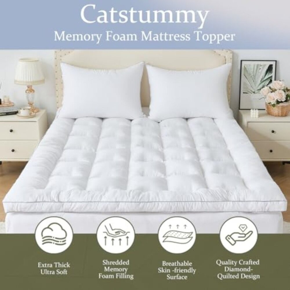 2 Inch Memory Foam Mattress Topper Twin for Back Pain, Extra Soft Pillow Top Mat - Picture 4 of 7